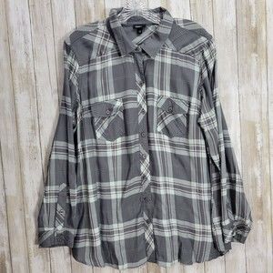 Torrid  Button Up Long Sleeves Shirt Size 1 Gray Striped